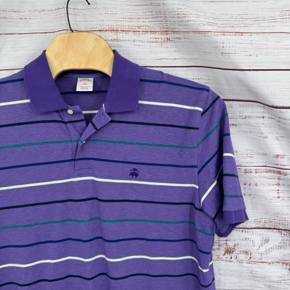 Brooks Brothers 346 Performance Polo Shirt Mens XL Purple Striped Short‎ Sleeve - Picture 3 of 8